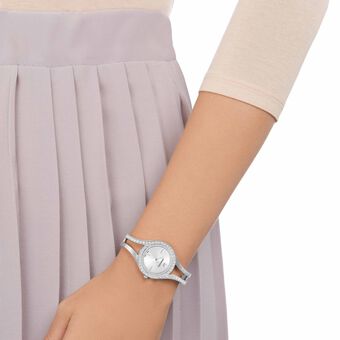 swarovski ساعة eternal، سوار معدني، أبيض، لون فضي
