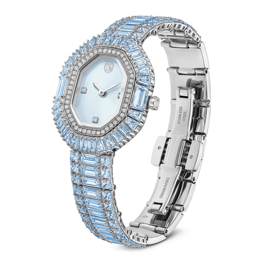 swarovski ساعة matrix مثمنة قطع باغيت، سوار معدني، لون أزرق، ستانلس ستيل