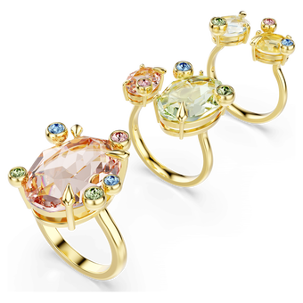 swarovski خاتم gema، طقم مكون من 3 قطع، قطع متنوع، ألوان متعددة، طلاء باللون الذهبي