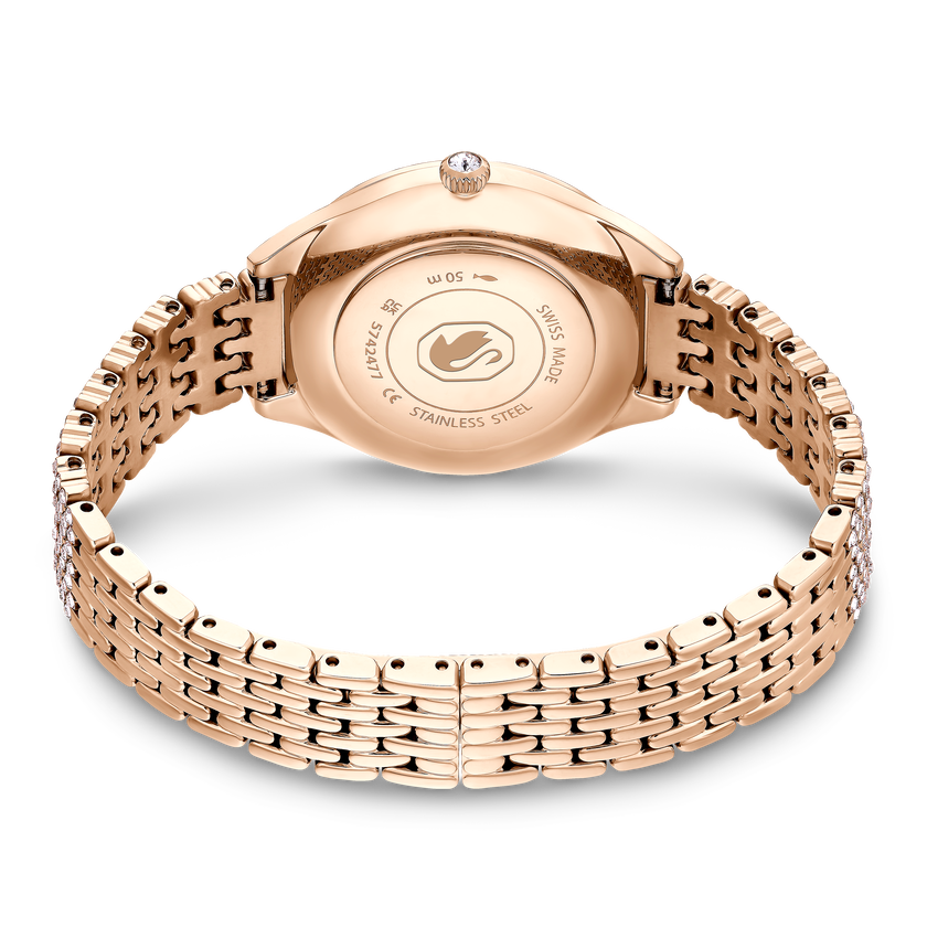 swarovski ساعة attract، صناعة سويسرية، سوار معدني، لون ذهبي وردي، لمسة نهائية باللون الذهبي الوردي