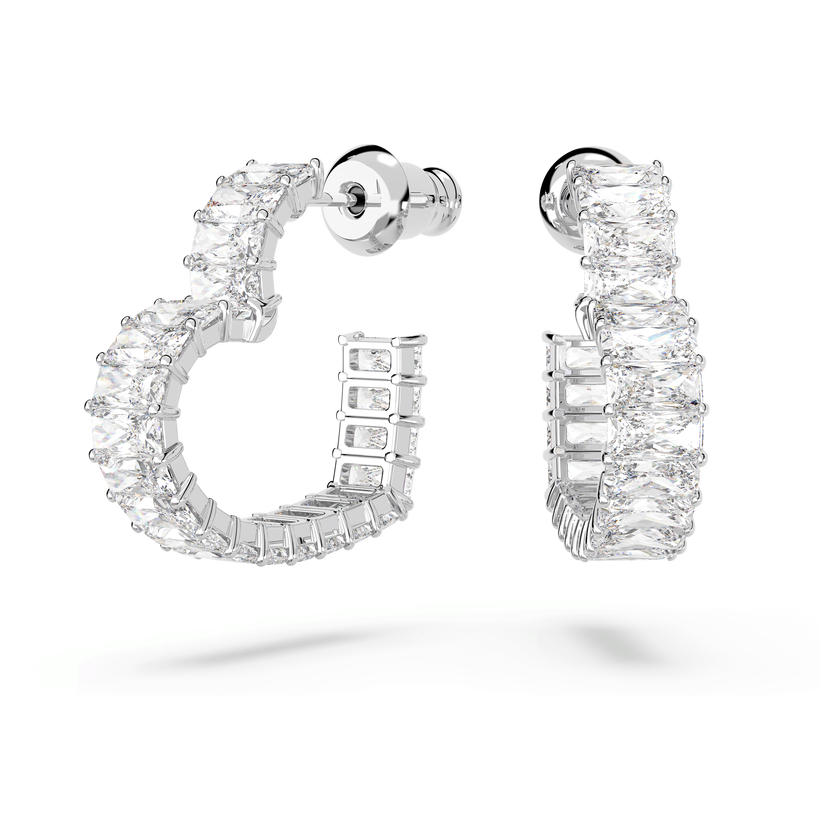 swarovski أقراط matrix حلقية، على شكل قلب، حجم صغير، لون أبيض، طلاء روديوم