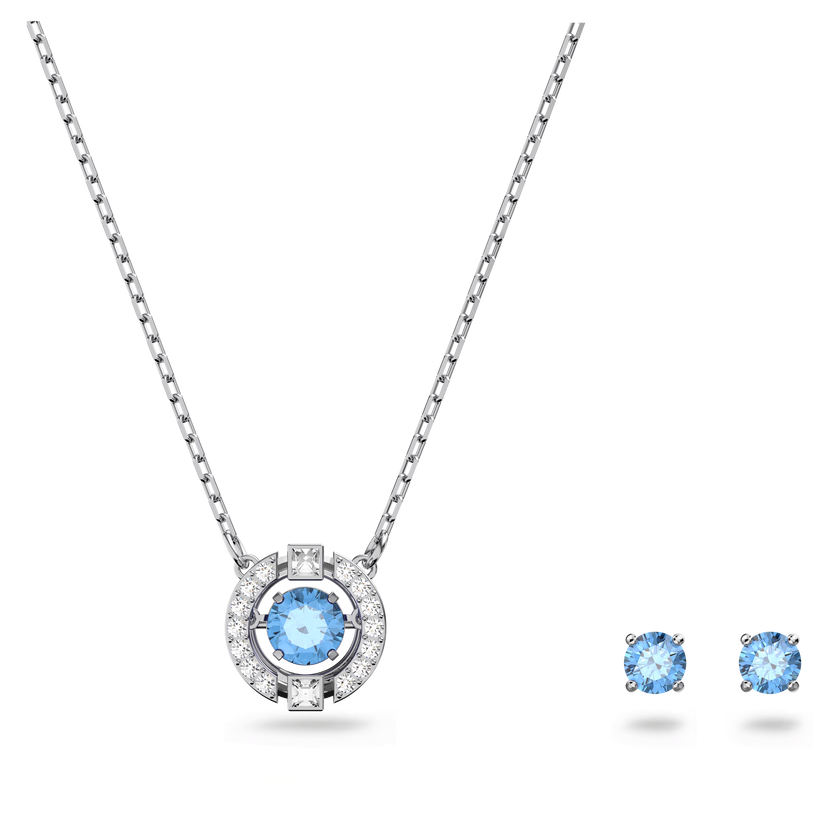swarovski طقم una، قطع مستدير، لون أزرق، طلاء روديوم