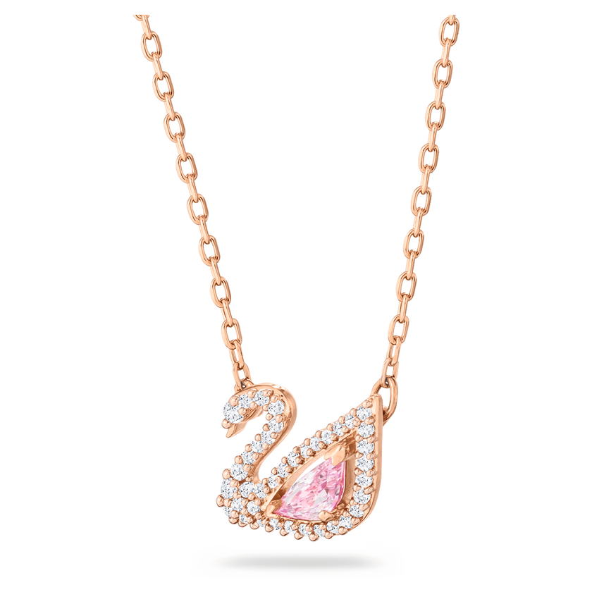 swarovski عقد swan، على شكل بجعة، لون وردي، طلاء ذهبي وردي