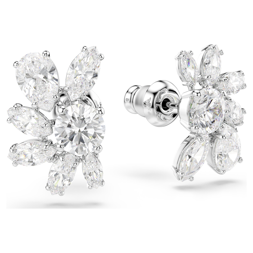 swarovski أقراط دبوسية mesmera، قطع متنوع، شكل زهرة، لون أبيض، طلاء روديوم