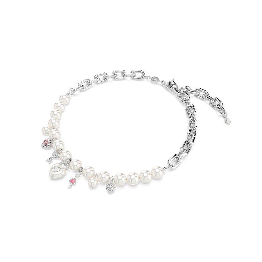 swarovski عقد idyllia، لآلئ كريستال، قطع متنوع، لون أبيض، طلاء روديوم