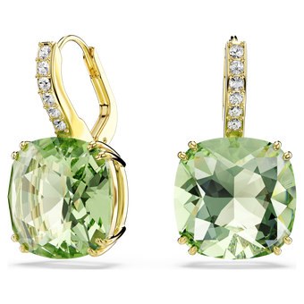 swarovski أقراط متدلية millenia، قطع كوشن، لون أخضر، لمسة نهائية من الذهب عيار 18 قيراط