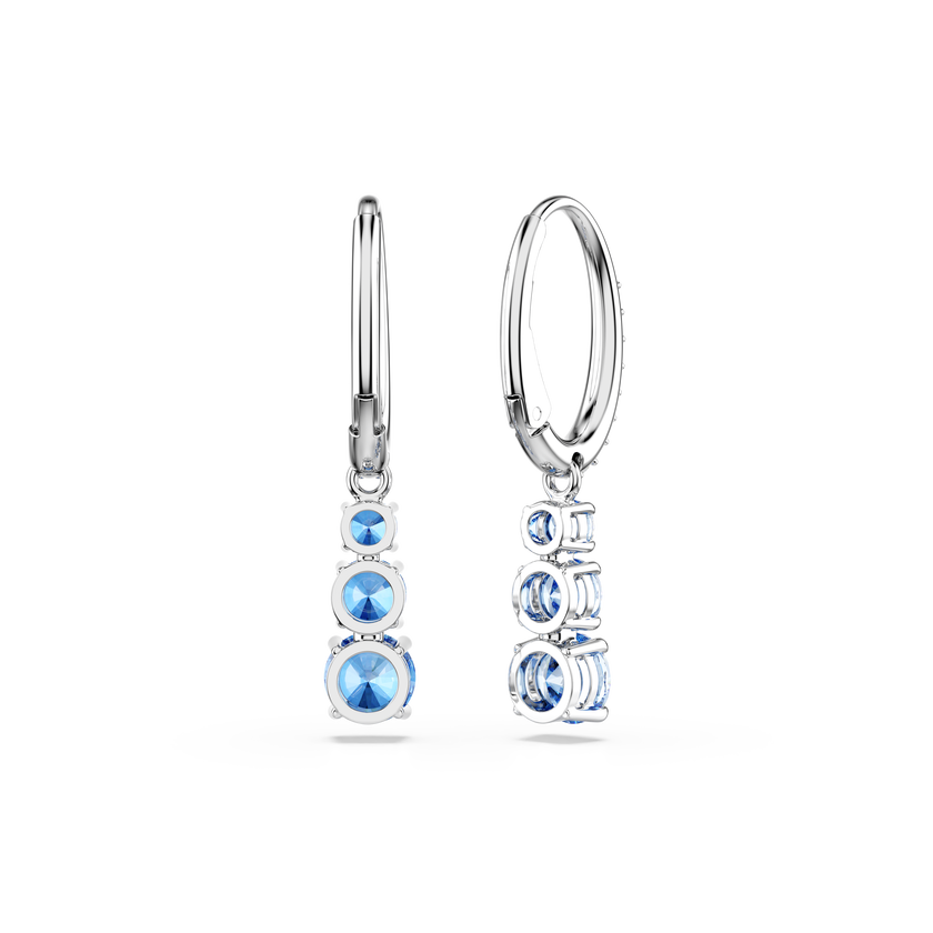 swarovski أقراط حلقية stilla attract، قطع مُستدير، ترصيع بافيه، لون أزرق، طلاء روديوم