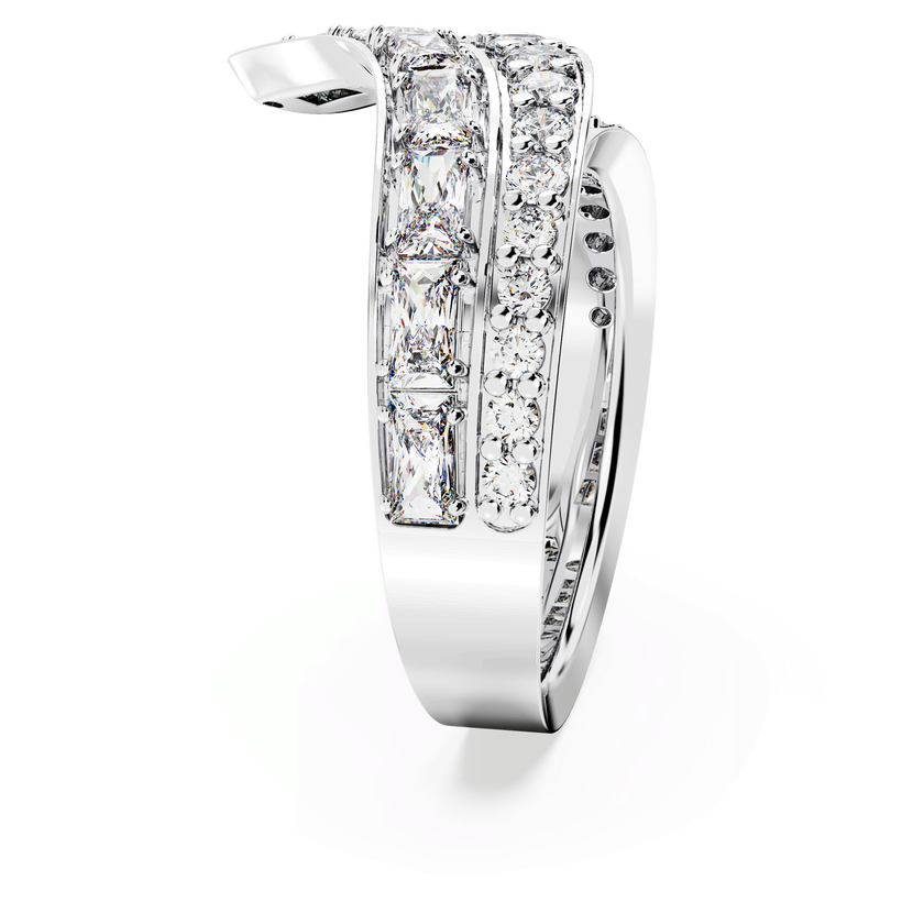 swarovski خاتم كوكتيل hyperbola، زركونيا محايدة الكربون، قطع متنوع، إطار مزدوج، لون أبيض، طلاء روديوم