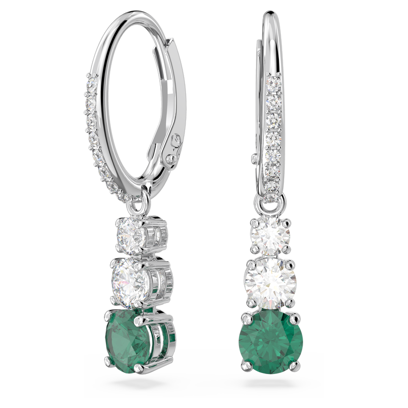 swarovski أقراط دبوسية attract trilogy، قطع مُستدير، لون أخضر، طلاء روديوم