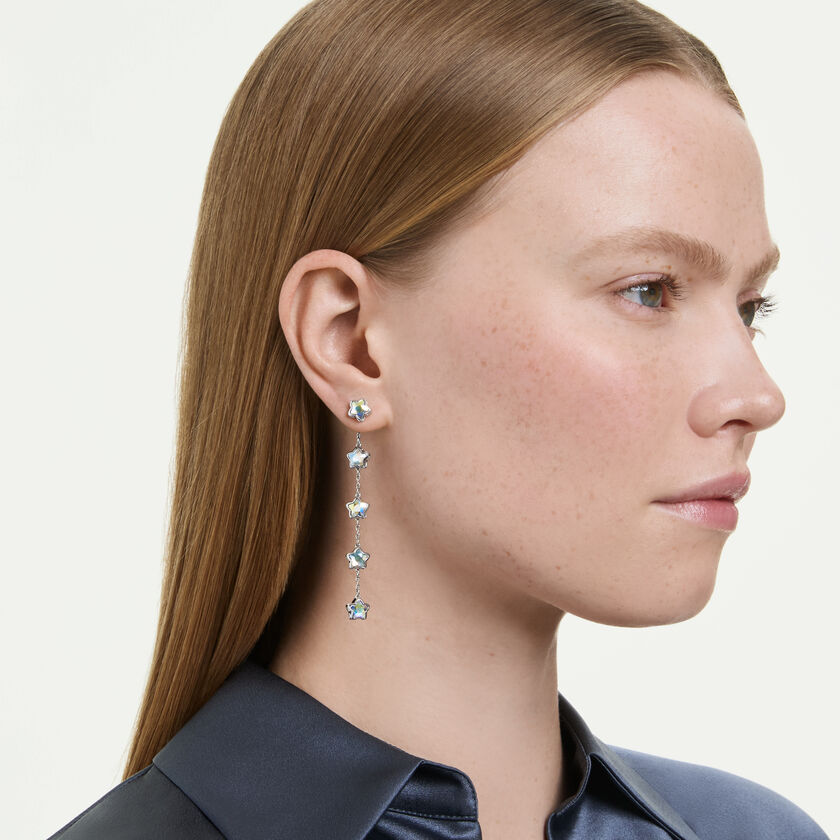 swarovski أقراط chroma، قطع متنوع، نجمة، لون أبيض، طلاء روديوم
