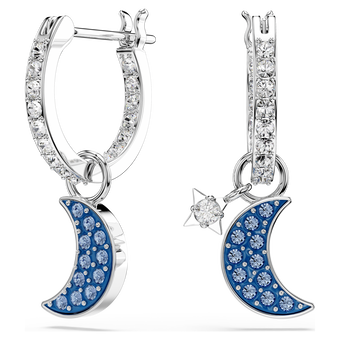 swarovski أقراط متدلية symbolica، قطع مُستدير، قمر، لون أزرق، طلاء روديوم