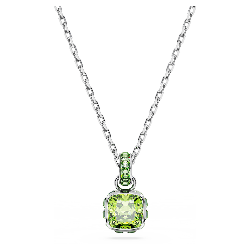 swarovski قلادة birthstone، قطع مربع، أغسطس، لون أخضر، طلاء روديوم