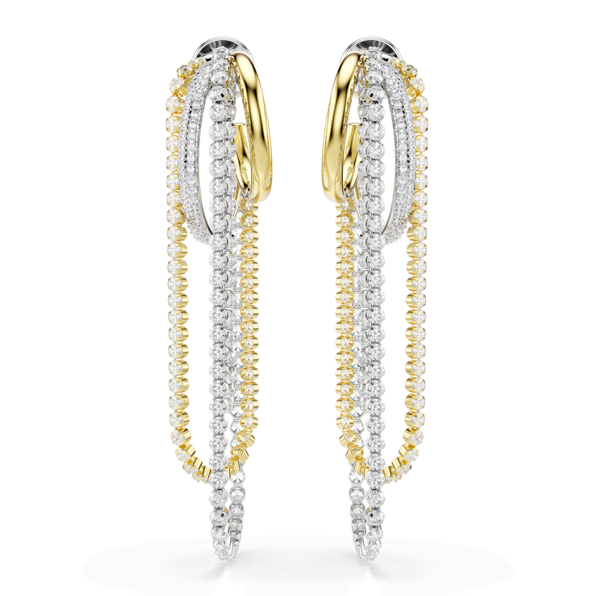 swarovski أقراط hyperbola، طبقات، قطع مستدير، لون أبيض، لمسة نهائية من معادن مختلطة