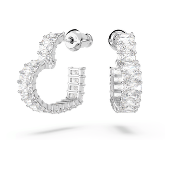 swarovski أقراط حلقية matrix، قطع باغيت، شكل قلب، حجم صغير، لون أبيض، طلاء روديوم
