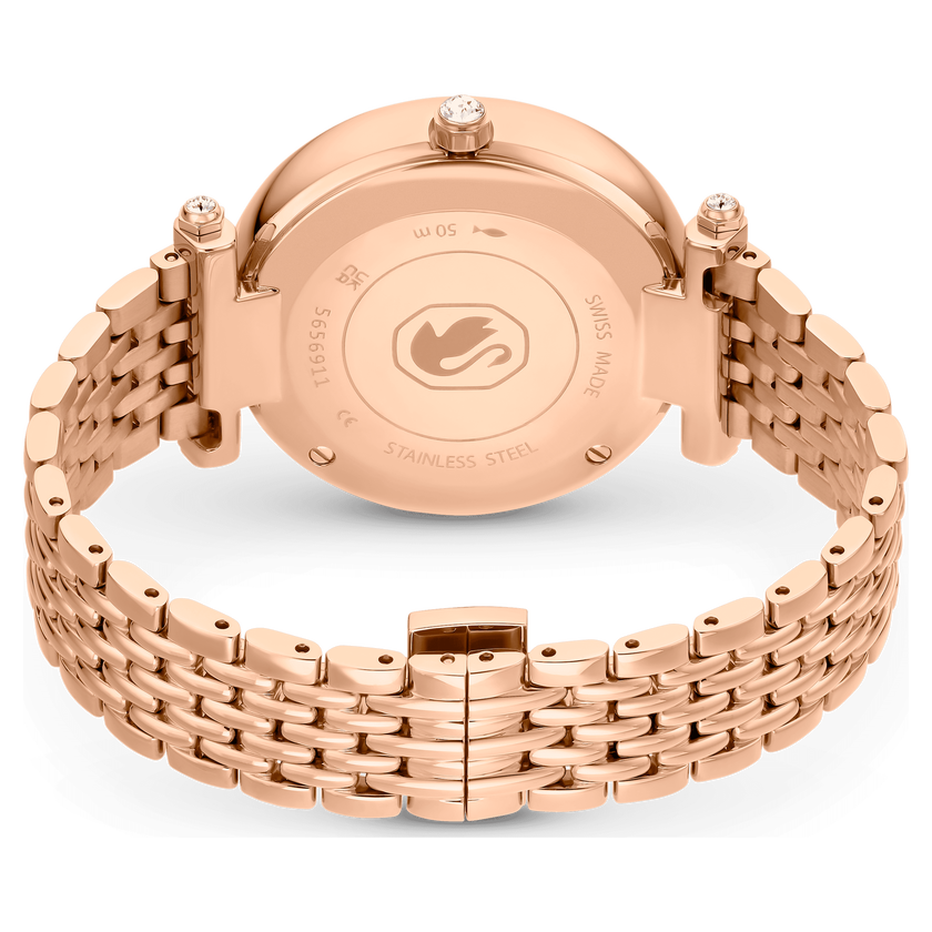 swarovski ساعة crystalline wonder، صناعة سويسرية، سوار معدني، لون ذهبي وردي، لمسة نهائية بلون ذهبي وردي