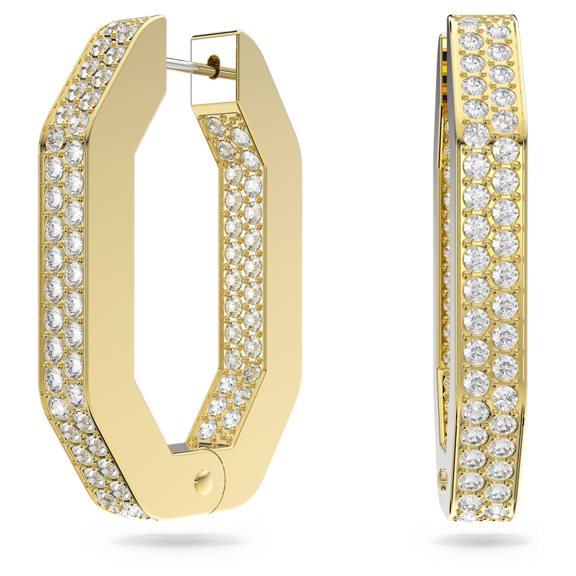 swarovski أقراط dextera حلقية، ثمانية الشكل، حجم متوسط، لون أبيض، طلاء بلون ذهبي