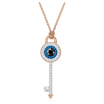 swarovski قلادة symbolica، عين الحسود ومفتاح، لون أزرق، طلاء باللون الذهبي الوردي