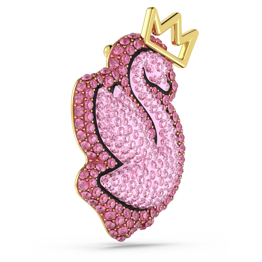 swarovski بروش pop swan، على شكل بجعة، لون وردي، طلاء بلون ذهبي