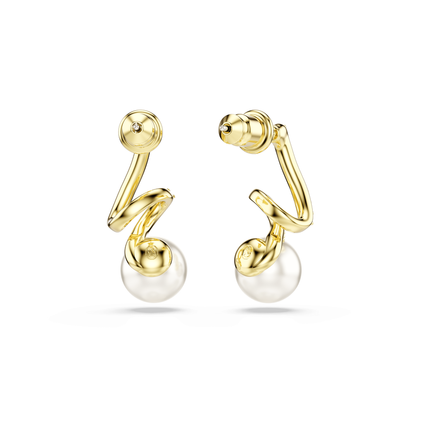 swarovski أقراط gabriella، لؤلؤ كريستالي، قطع مُستدير، لون أبيض، لمسة نهائية من الذهب عيار 18 قيراط
