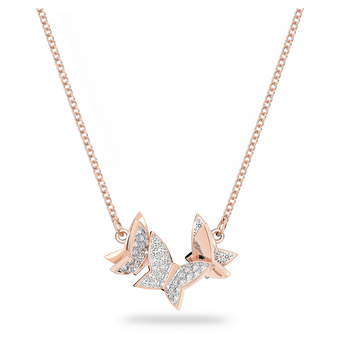 swarovski عقد lilia، مزين بفراشة، لون أبيض، طلاء ذهبي وردي