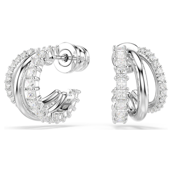 swarovski أقراط حلقية hyperbola، قطع مستدير، حجم صغير، لون أبيض، طلاء روديوم