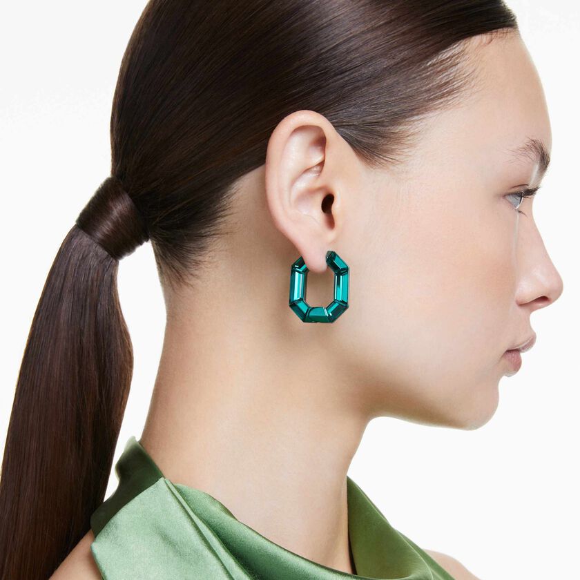 swarovski أقراط حلقية lucent، شكل مُثَمَّن، حجم صغير، لون أخضر