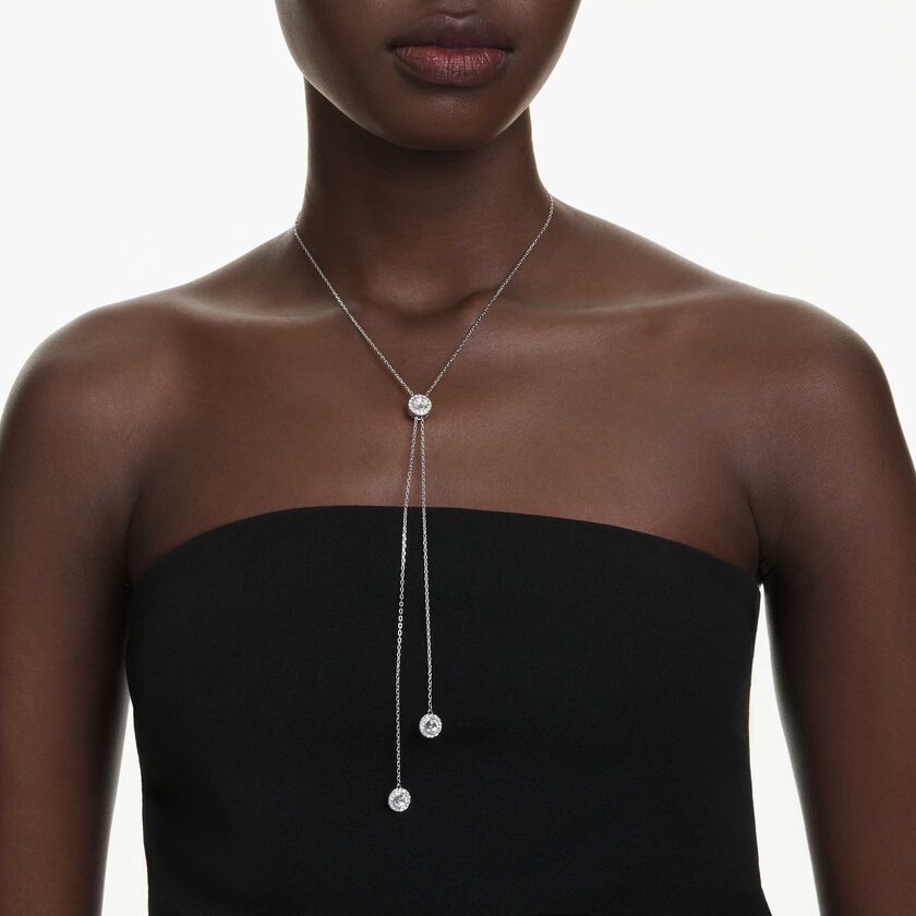 swarovski قلادة على شكل حرف y من عائلة una angelic، قطع مستدير، لون أبيض، طلاء روديوم