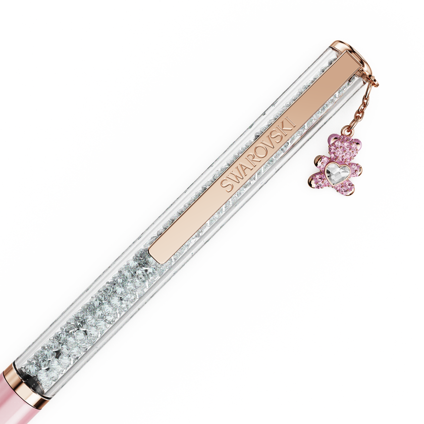 swarovski قلم حبر جاف crystalline، شكل دب، لون وردي، طلاء وردي لامع، طلاء باللون الذهبي الوردي