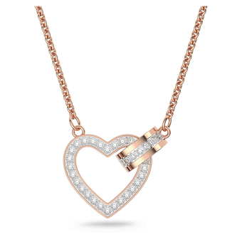 swarovski عقد lovely، شكل قلب، لون أبيض، لمسة نهائية من الذهب الوردي عيار 18 قيراط