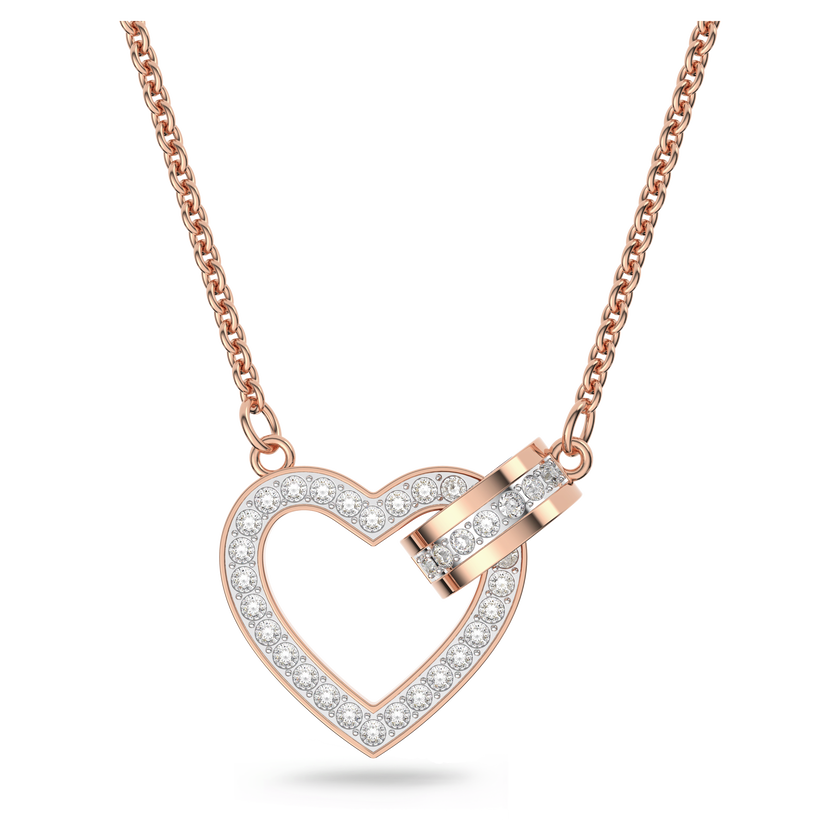 swarovski عقد lovely، على شكل قلب، لون أبيض، طلاء ذهبي وردي