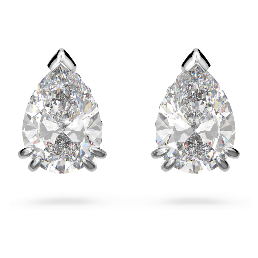 swarovski أقراط دبوسية stilla، قطع على شكل كمثري، لون أبيض، طلاء روديوم
