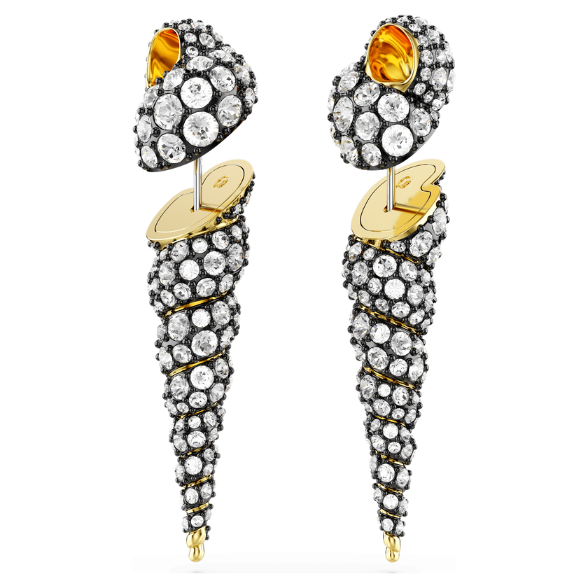 swarovski أقراط متدلية idyllia، تصميم غير متماثل، قطع مُستدير، شكل صدفة، لون أبيض لمسة نهائية من معادن مختلطة