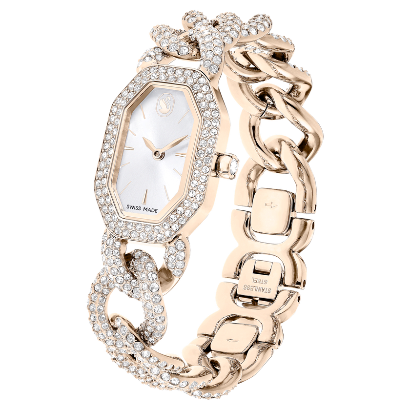swarovski ساعة يد dextera chain، صناعة سويسرية، سوار كريستال، لون أبيض، لمسة نهائية بلون الشامبانيا الذهبي
