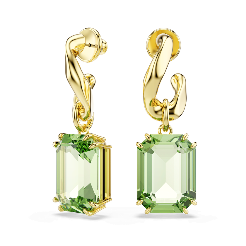 swarovski أقراط متدلية millenia، قطع مُثَمَّن، لون أخضر، لمسة نهائية من الذهب عيار 18 قيراط