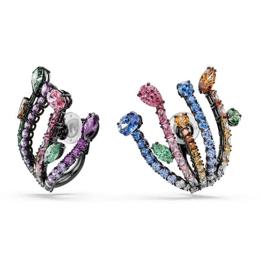 swarovski أقراط matrix، قطع متنوع، شكل باقة، ألوان متعددة، طلاء روثينيوم