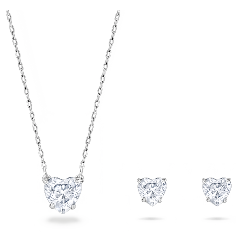 swarovski طقم attract، على شكل قلب، لون أبيض، طلاء روديوم