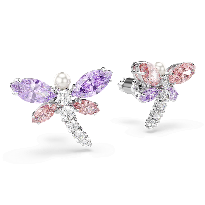 أقراط دبوسية ariana grande x swarovski، قطع متنوع، شكل يعسوب، ألوان متعددة، طلاء روديوم
