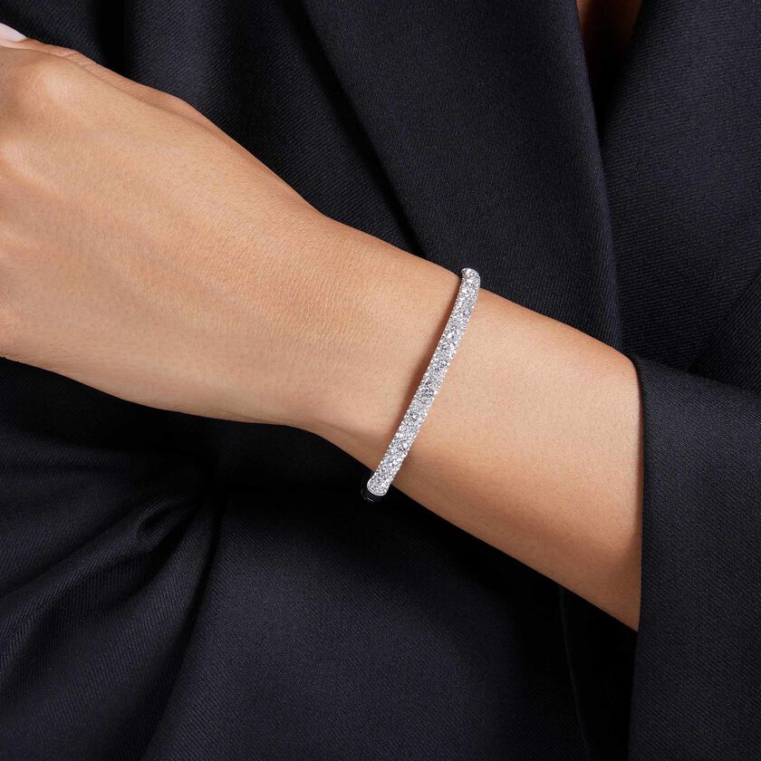 swarovski سوار sublima، كريستالات متراصة، لون أبيض، طلاء روديوم