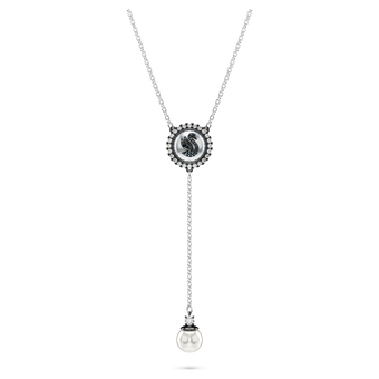 قلادة swarovski swan على شكل حرف y، لؤلؤ كريستال، على شكل بجعة، لون رمادي، طلاء روديوم