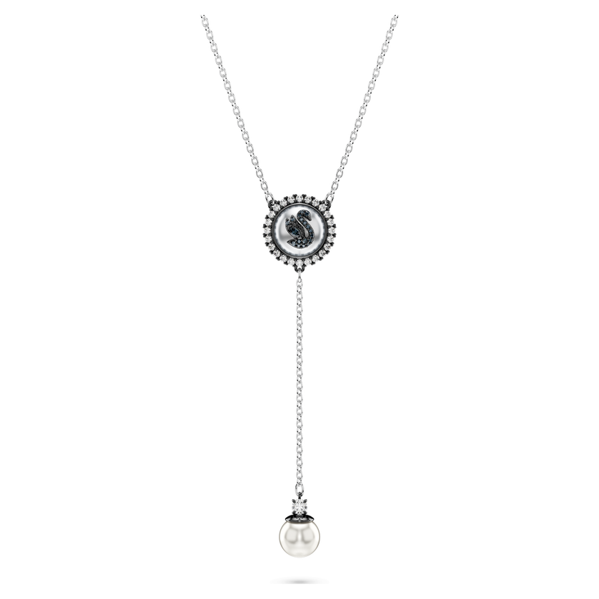قلادة swarovski swan على شكل حرف y، لؤلؤ كريستال، على شكل بجعة، لون رمادي، طلاء روديوم