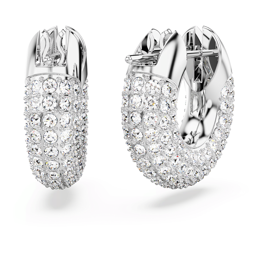 swarovski أقراط dextera حلقية، كريستالات متراصة، طلاء روديوم