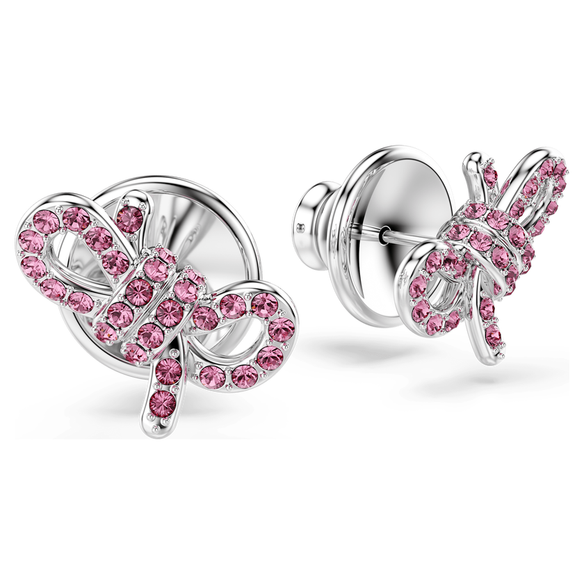 swarovski أقراط دبوسية lifelong bow، على شكل أنشوطة، لون وردي، طلاء روديوم
