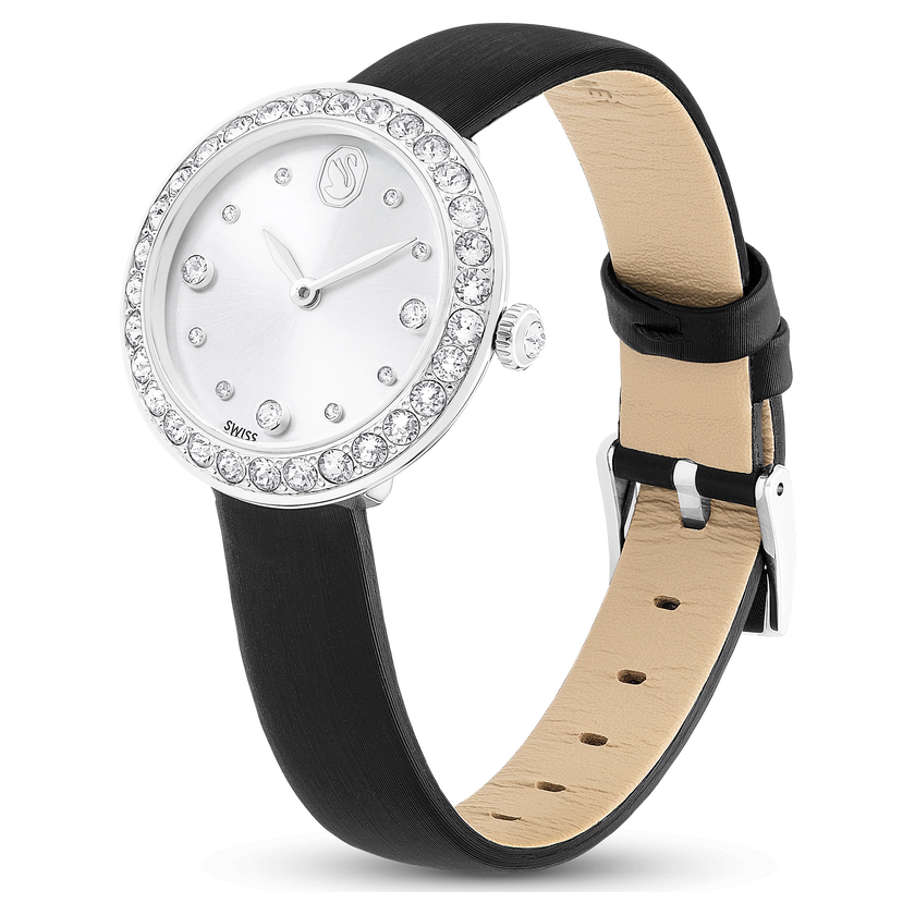 swarovski ساعة matrix tennis، صناعة سويسرية، سوار جلد، لون أسود، ستانلس ستيل
