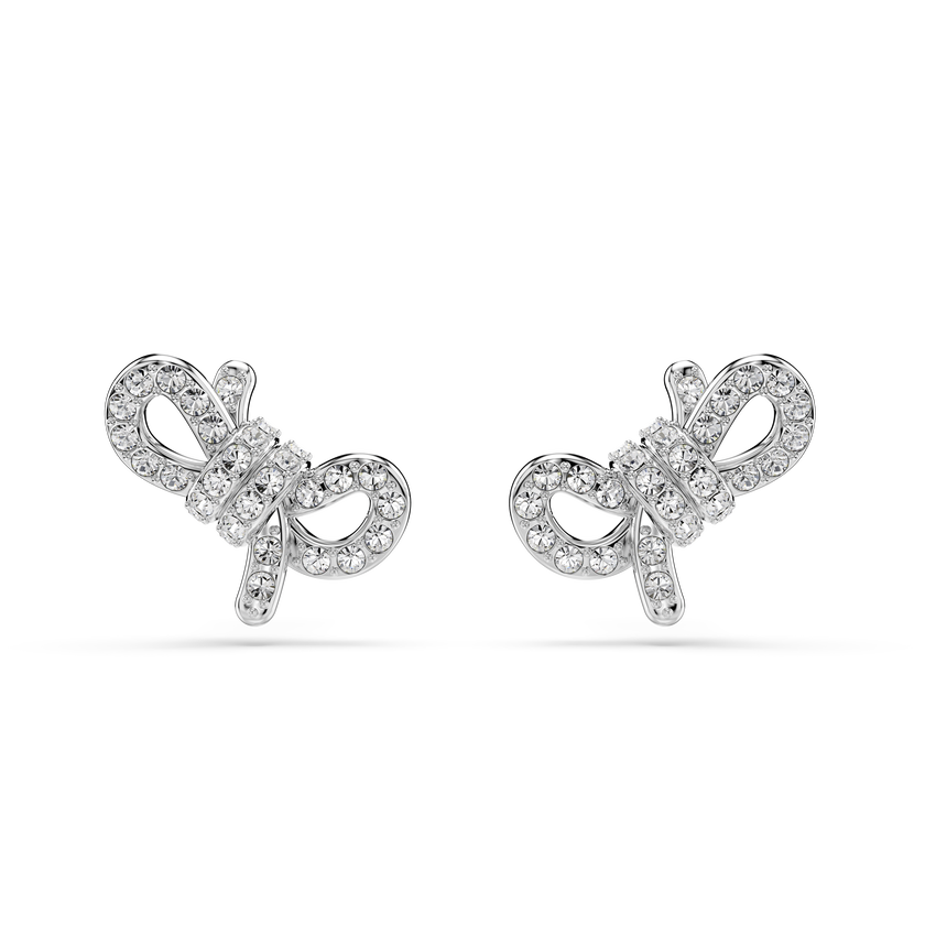 swarovski أقراط دبوسية lifelong، أحجار كريستال صغيرة متراصة، شكل أنشوطة، لون أبيض، طلاء روديوم