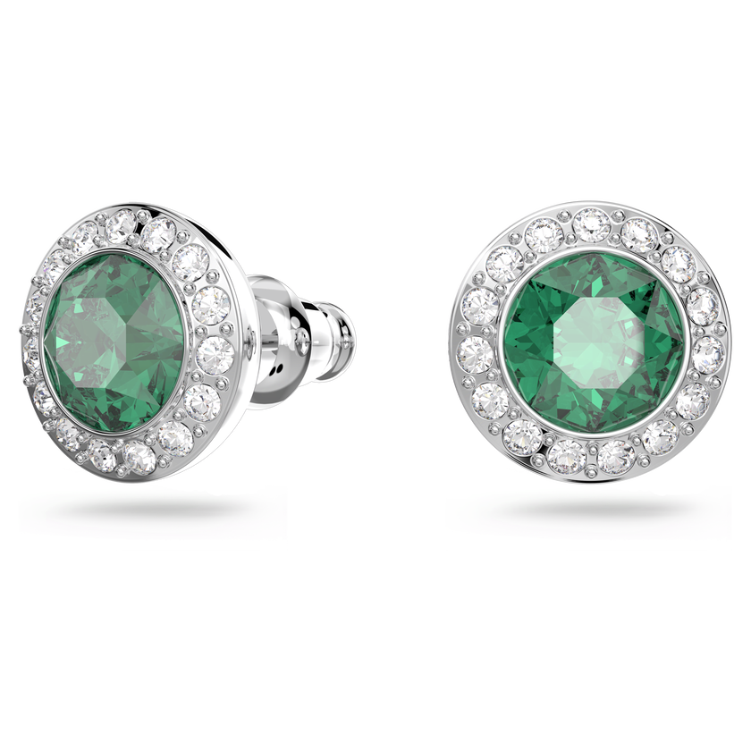 swarovski أقراط دبوسية angelic، قطع مستدير، لون أخضر، طلاء روديوم