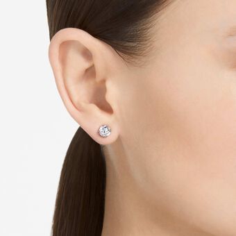 swarovski أقراط دبوسية stilla، قطع مُستدير، لون أبيض، طلاء روديوم