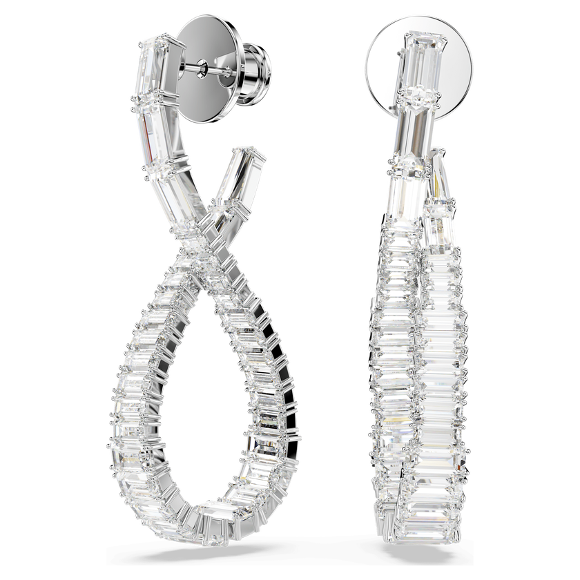 swarovski أقراط متدلية hyperbola، شكل إنفينيتي، لون أبيض، طلاء روديوم