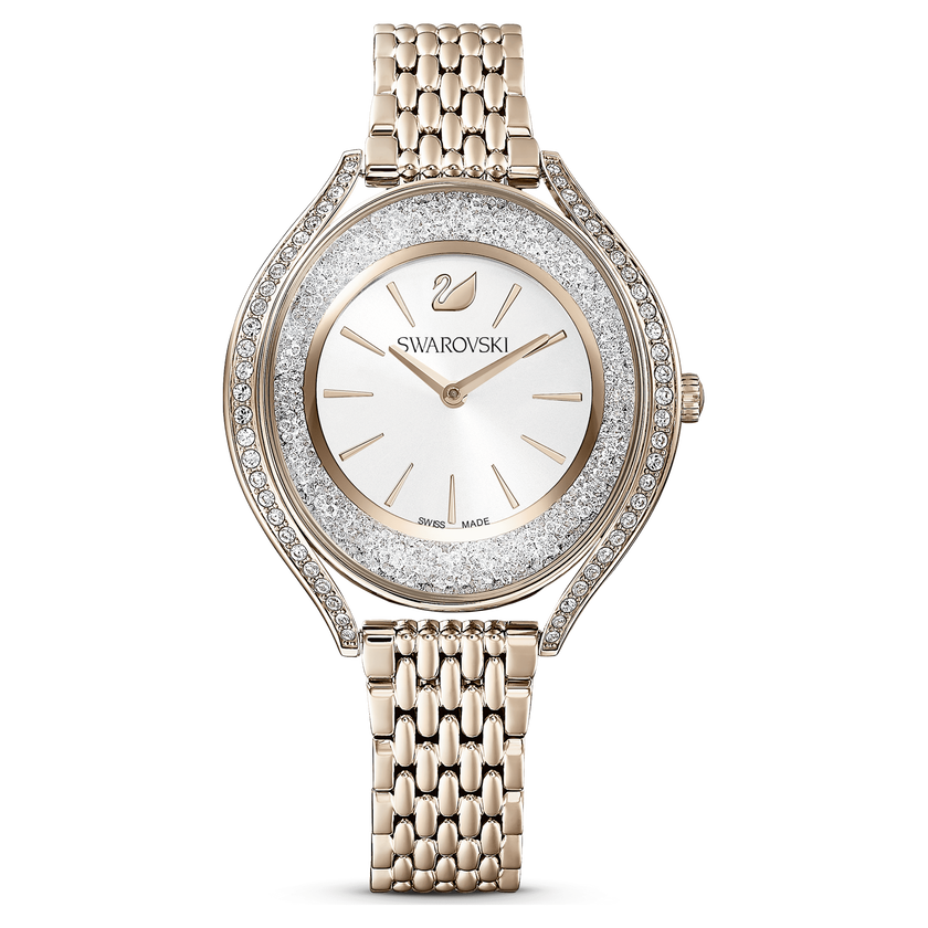 swarovski ساعة crystalline aura، صناعة سويسرية، سوار معدني، لون ذهبي، لمسة نهائية بلون ذهبي شامبين