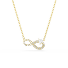 swarovski عقد hyperbola، قطع على شكل قلب، أحجار كريستال صغيرة متراصة، شكل إنفينيتي، لون أبيض، طلاء باللون الذهبي