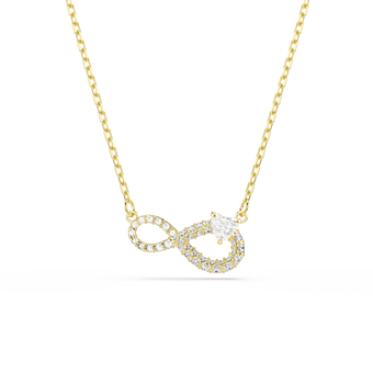 swarovski عقد hyperbola، قطع على شكل قلب، أحجار كريستال صغيرة متراصة، شكل إنفينيتي، لون أبيض، طلاء باللون الذهبي